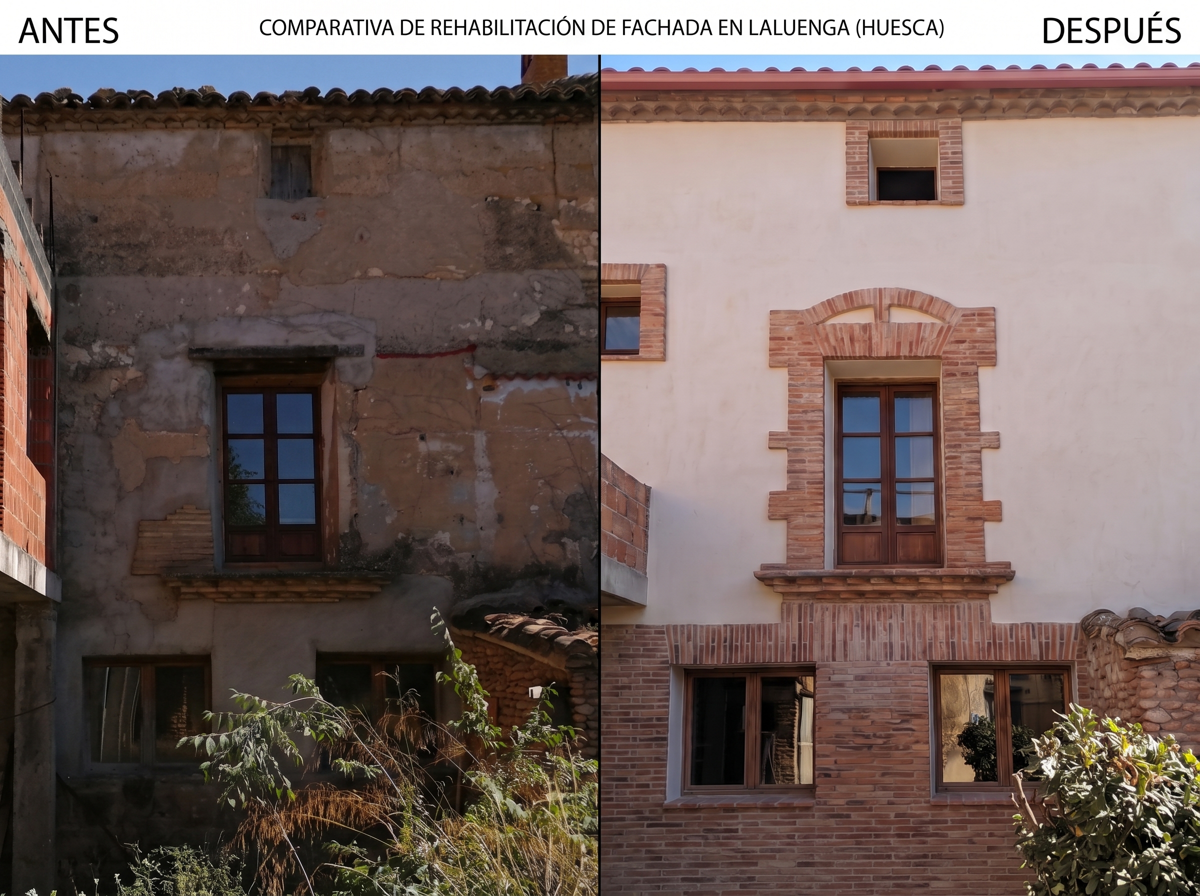 Rehabilitación de fachada en Laluenga - Comparativa antes y después